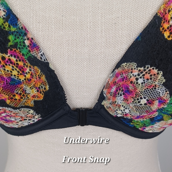 VS PINK Date Lace Racerback Push Up Bra 32DD Black Floral -Adjustable -Padded - Picture 6 of 15